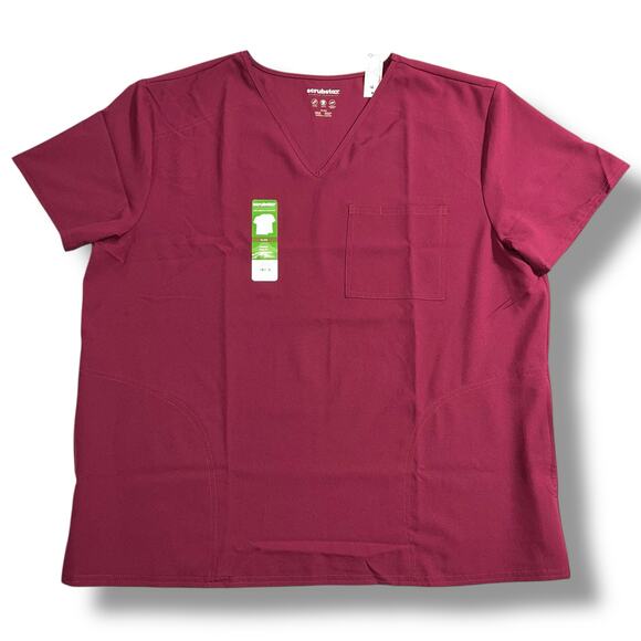 Scrubstar Unisex Scrubs Shirt Top Pullover Short Sleeve V-Neck Burgundy Red XL - Picture 1 of 9